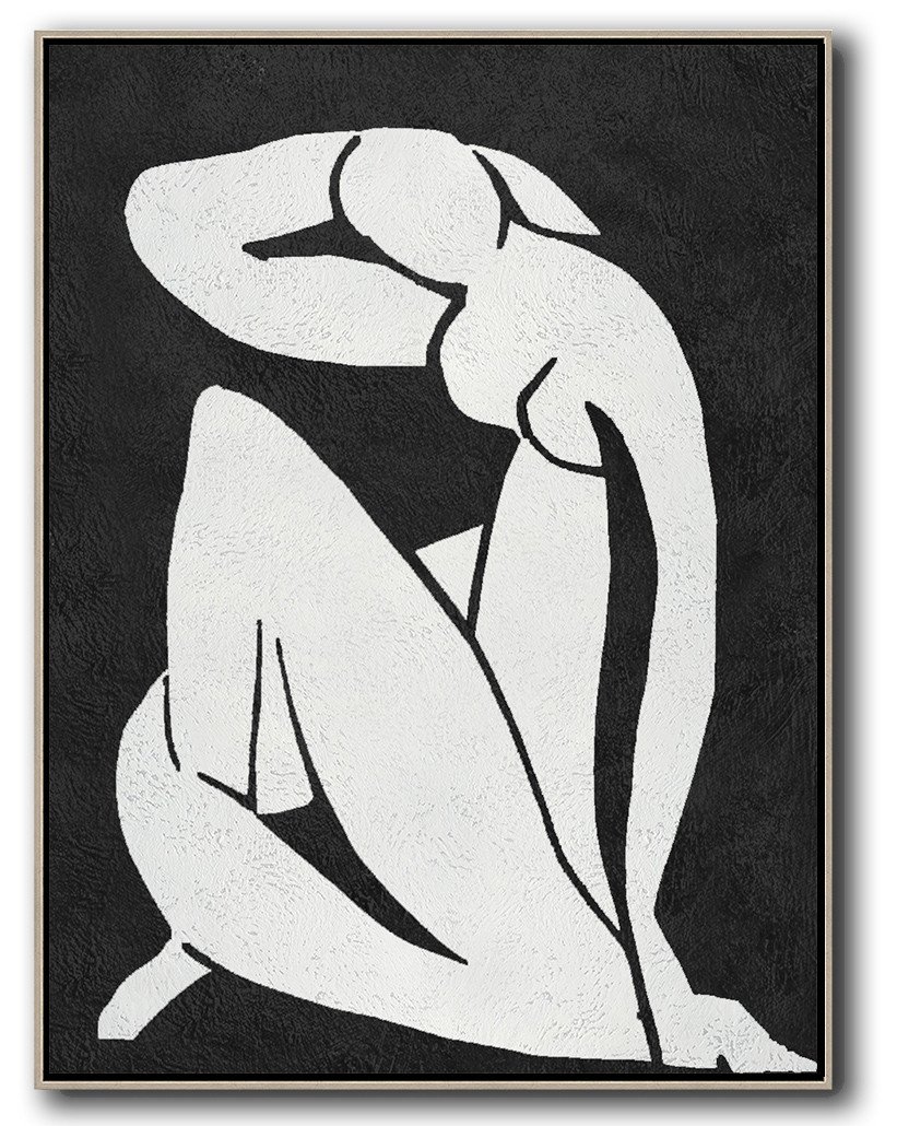 Hand-Painted Black And White Minimal Painting On Canvas - Spiritual Art Kitchen Large